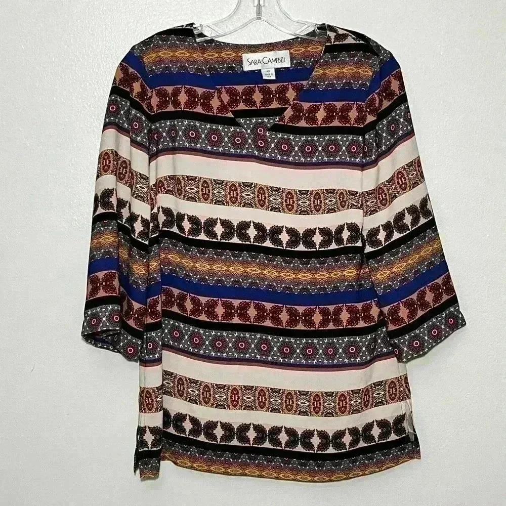 SARA CAMPBELL V-Neck Tunic Top | size XS